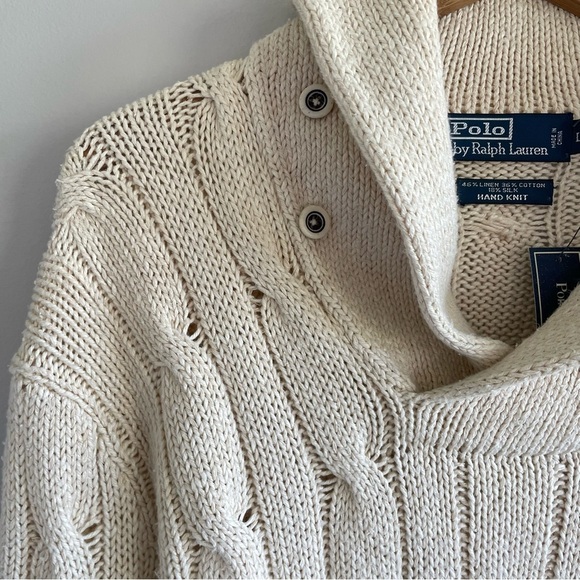 NWT Polo Ralph Lauren Men's Handknit Cable Knit Cream Sweater Size Large - Picture 11 of 11